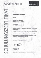 INDEXA-Schulungszertifikat Alarmsystem SYSTEM 9000